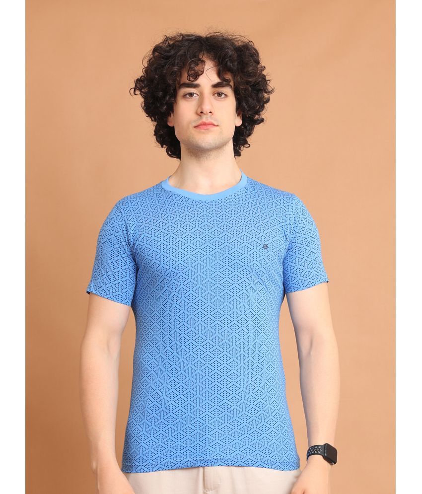     			BERRYBLUES Cotton Blend Regular Fit Printed Half Sleeves Men's Round T-Shirt - Blue ( Pack of 1 )