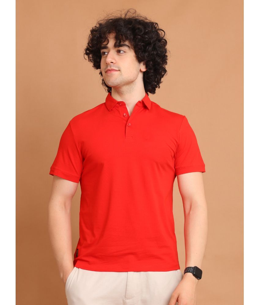     			BERRYBLUES Cotton Blend Regular Fit Solid Half Sleeves Men's V-Neck T-Shirt - Red ( Pack of 1 )