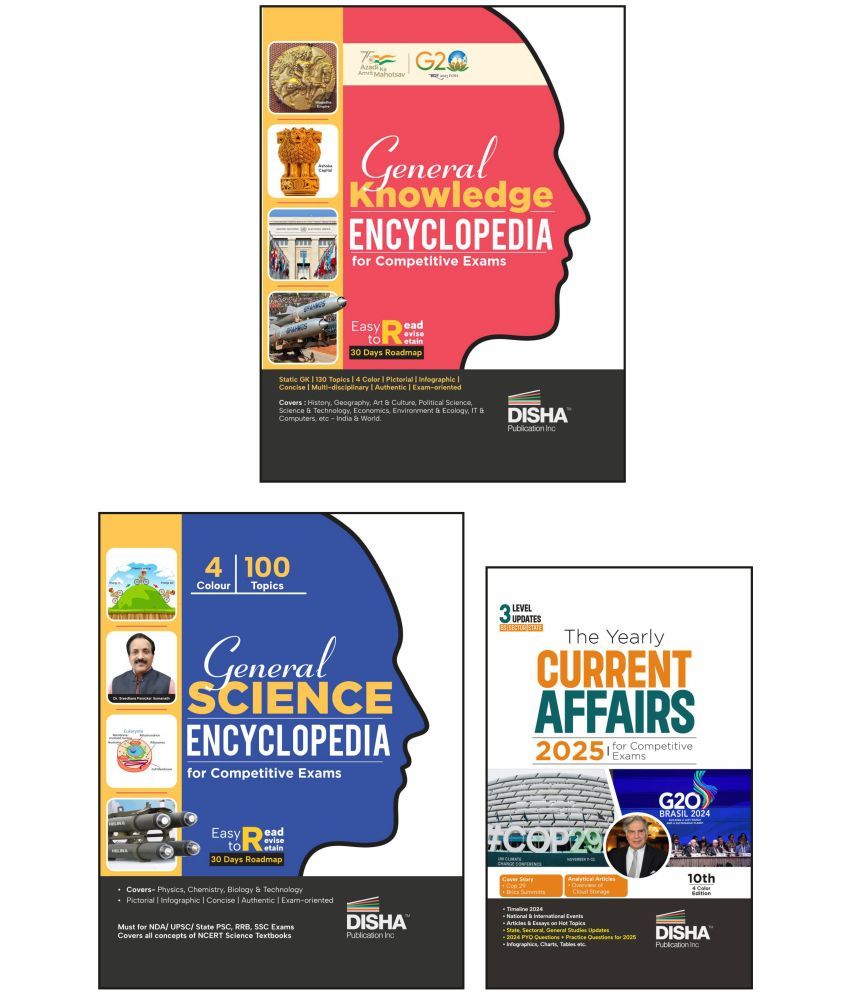     			Color Combo (set of 3 Books) General Knowledge & Science Encyclopaedia with Yearly Current Affairs 2025 for Competitive Exams 3rd Edition | GK | UPSC,