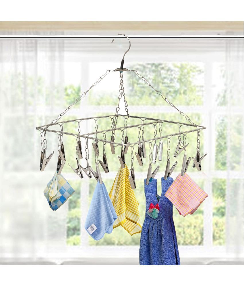     			Fashion Bizz 25 Pegs Hanging Cloth Dryer Hanger / Baby Cloths Hanger Stainless Steel Cloth Clips  (Steel)