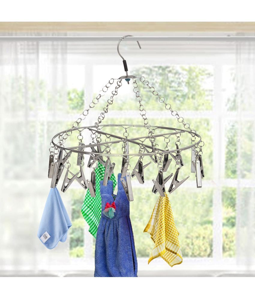     			Fashion Bizz 25 Pegs Hanging Cloth Dryer Hanger / Baby Cloths Hanger Stainless Steel Cloth Clips  (Steel)