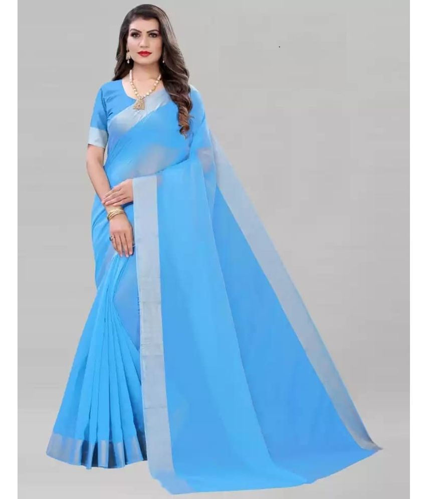     			Gullak Chanderi Solid Saree With Blouse Piece ( Aqua Blue , Pack of 1 )