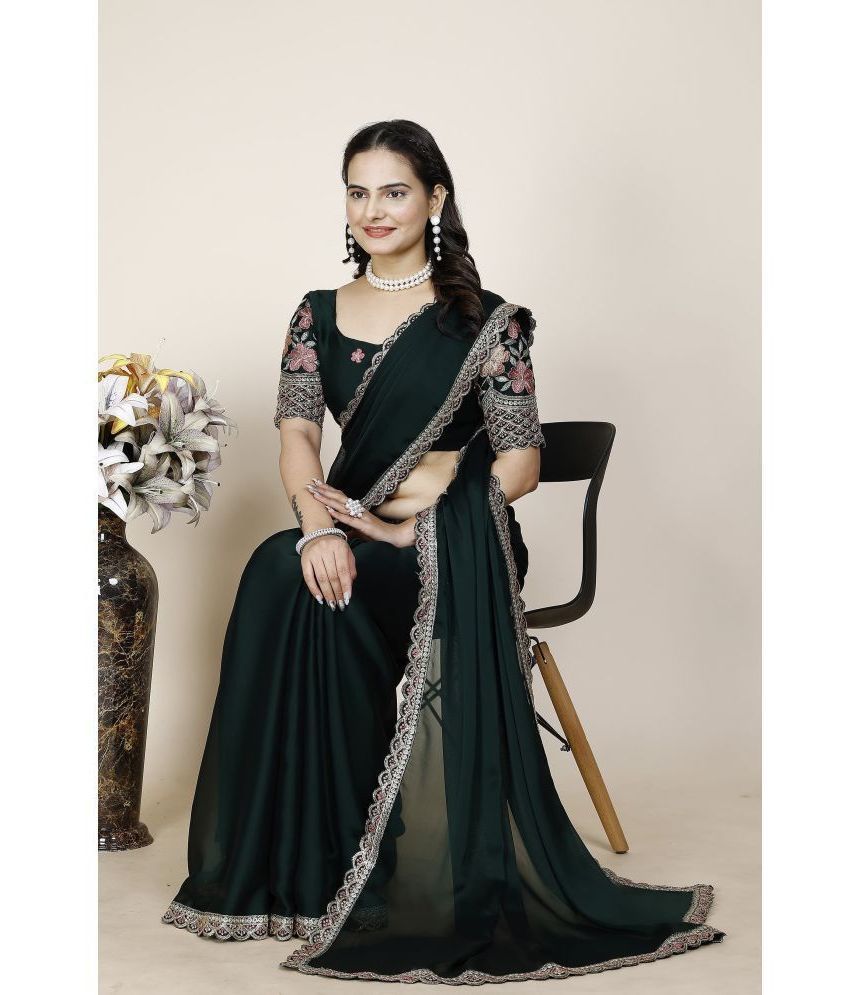     			Gullak Chiffon Embroidered Saree With Blouse Piece ( Green , Pack of 1 )