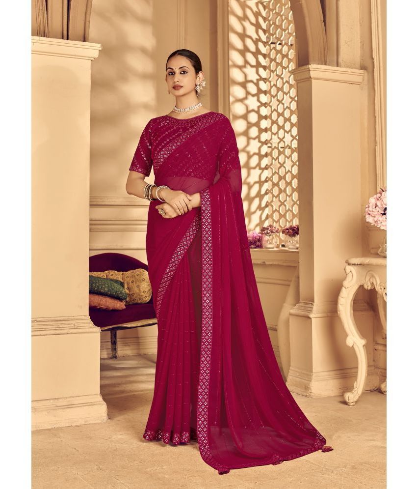     			Gullak Georgette Embroidered Saree With Blouse Piece ( Maroon , Pack of 1 )