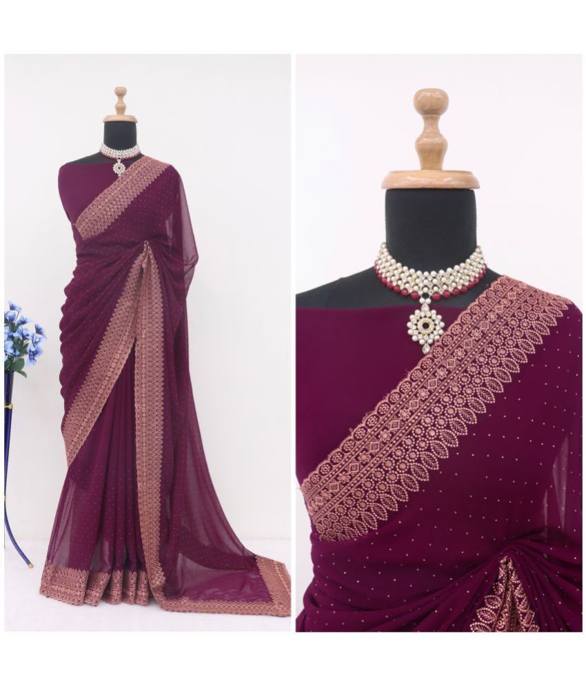     			Gullak Georgette Embroidered Saree With Blouse Piece ( Purple , Pack of 1 )