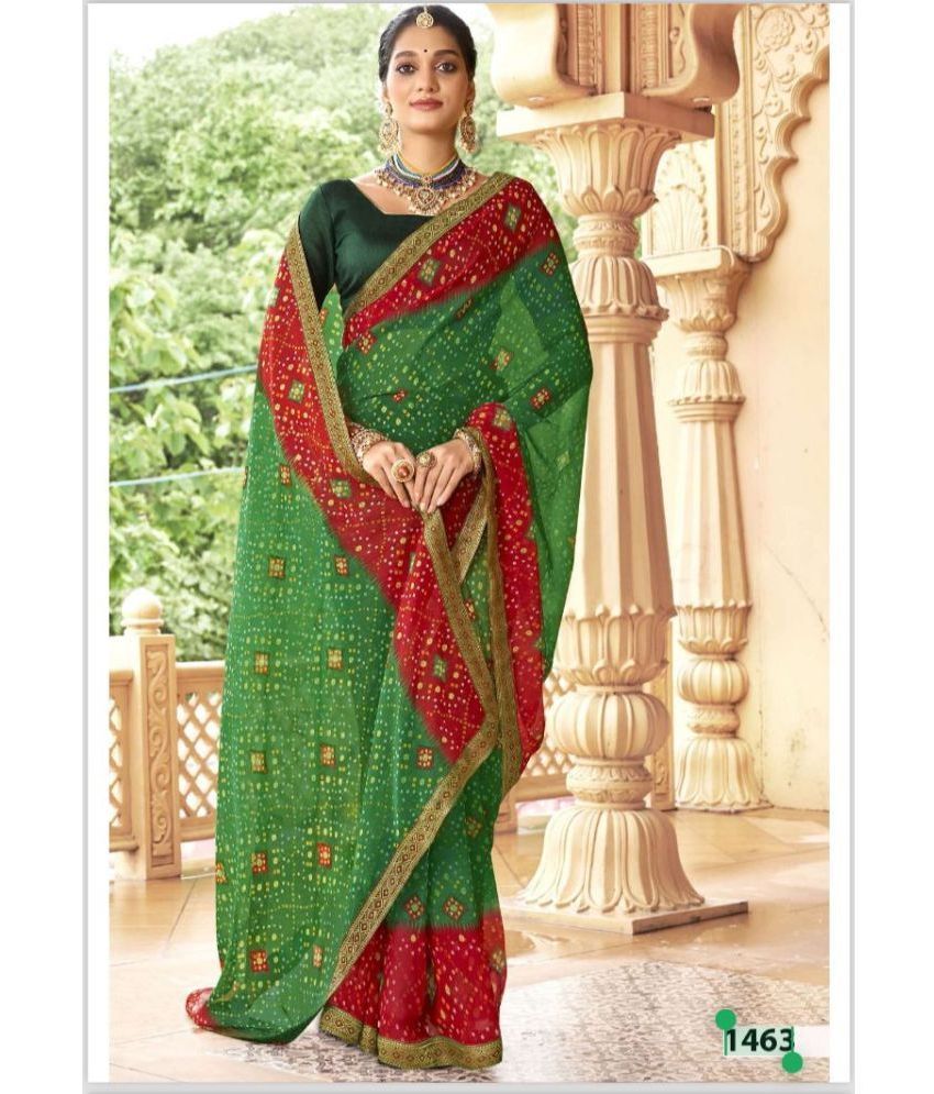     			Gullak Georgette Printed Saree With Blouse Piece ( Green , Pack of 1 )