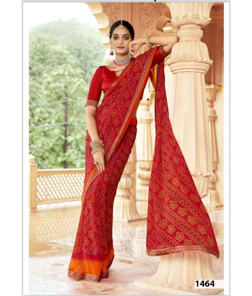     			Gullak Georgette Printed Saree With Blouse Piece ( Red , Pack of 1 )