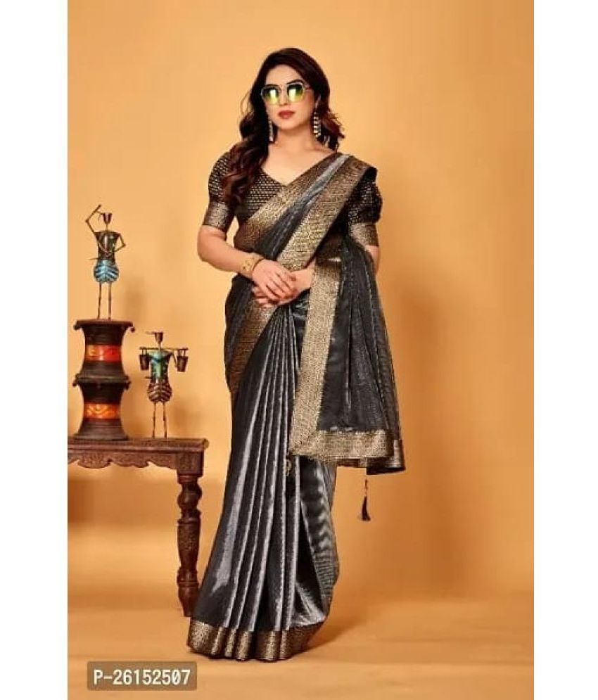     			Gullak Lycra Printed Saree With Blouse Piece ( Grey , Pack of 1 )