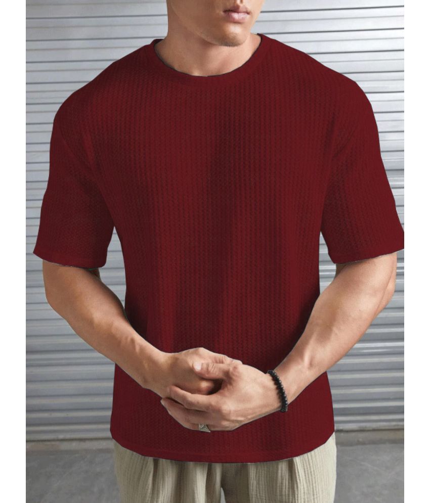     			Merriment Cotton Blend Regular Fit Self Design Half Sleeves Men's Round T-Shirt - Maroon ( Pack of 1 )