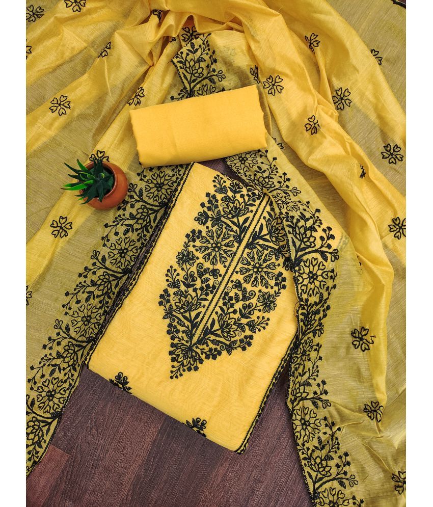     			Nayanthara Trends Unstitched Chanderi Embroidered Dress Material - Yellow ( Pack of 1 )