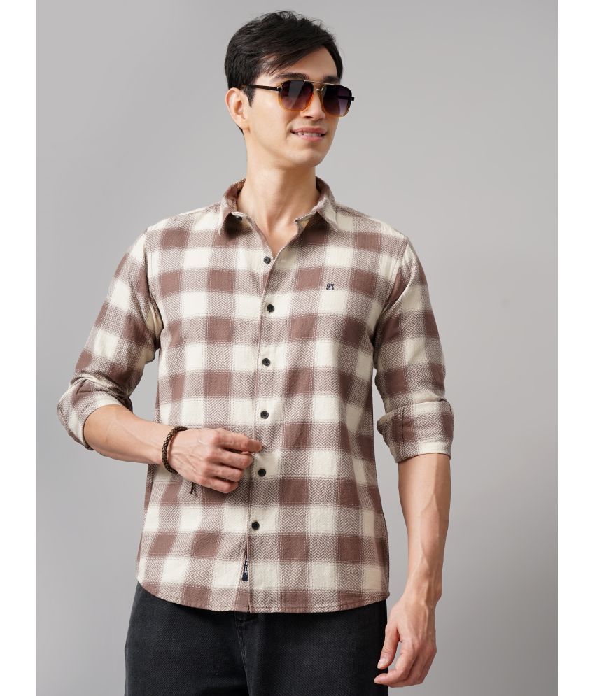     			Paul Street Cotton Blend Slim Fit Checks Full Sleeves Men's Casual Shirt - Brown ( Pack of 1 )