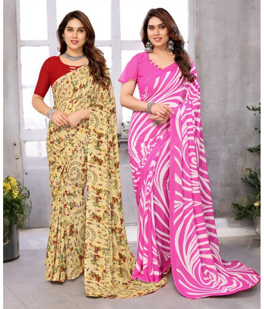     			TTH Georgette Printed Saree With Blouse Piece ( Multicolor , Pack of 2 )