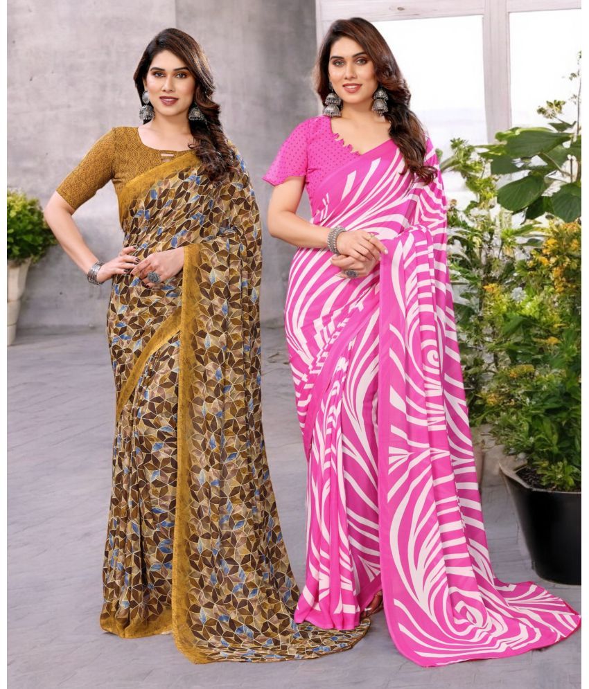     			TTH Georgette Printed Saree With Blouse Piece ( Multicolor , Pack of 2 )