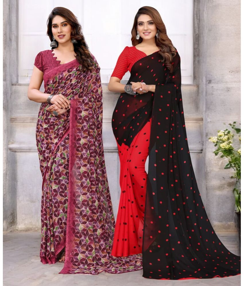     			TTH Georgette Printed Saree With Blouse Piece ( Multicolor , Pack of 2 )