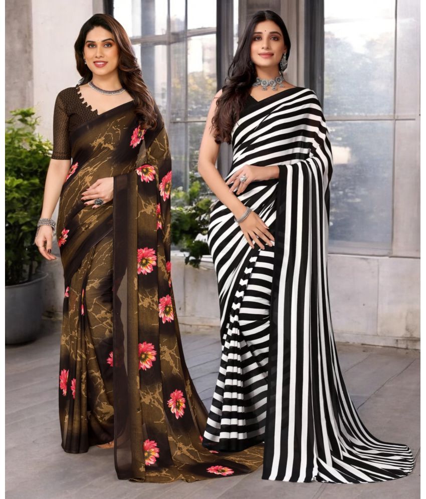     			TTH Georgette Printed Saree With Blouse Piece ( Multicolor , Pack of 2 )