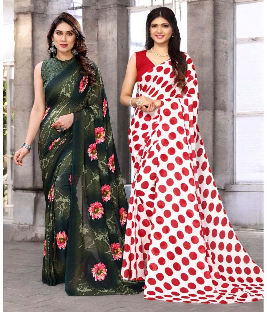     			TTH Georgette Printed Saree With Blouse Piece ( Multicolor , Pack of 2 )