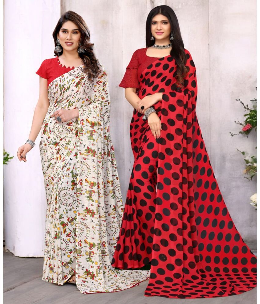     			TTH Georgette Printed Saree With Blouse Piece ( Multicolor , Pack of 2 )