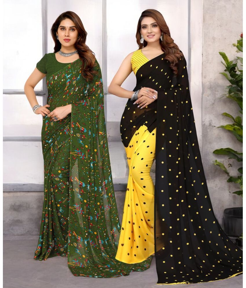     			TTH Georgette Printed Saree With Blouse Piece ( Multicolor , Pack of 2 )