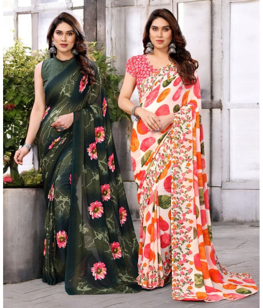     			TTH Georgette Printed Saree With Blouse Piece ( Multicolor , Pack of 2 )