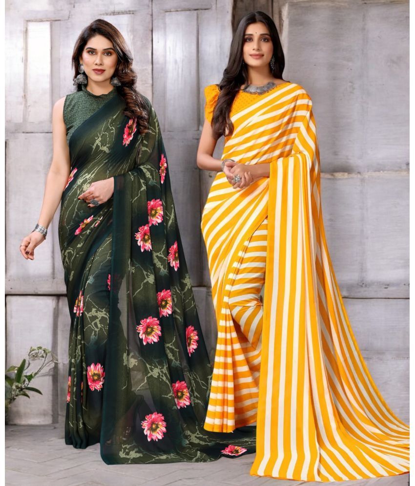     			TTH Georgette Printed Saree With Blouse Piece ( Multicolor , Pack of 2 )