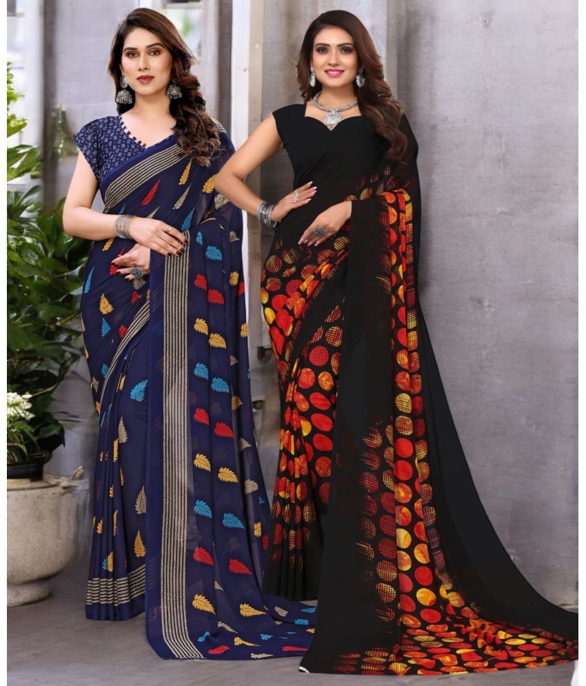     			TTH Georgette Printed Saree With Blouse Piece ( Multicolor , Pack of 2 )