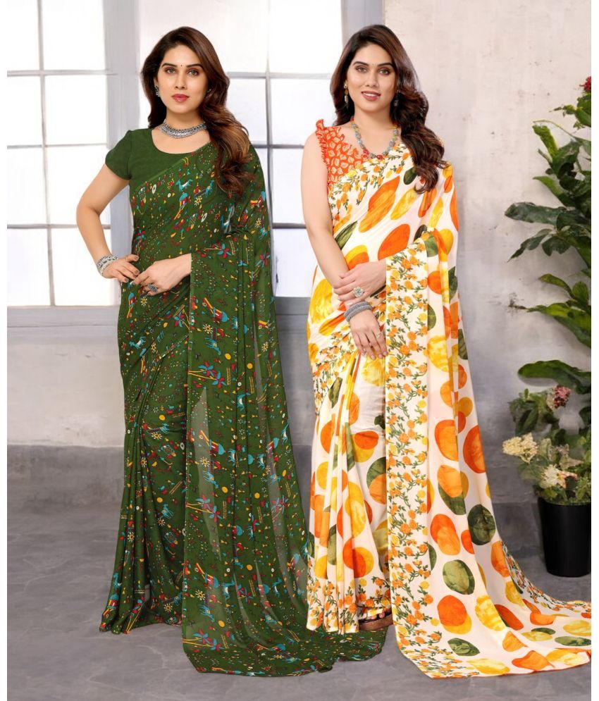     			TTH Georgette Printed Saree With Blouse Piece ( Multicolor , Pack of 2 )