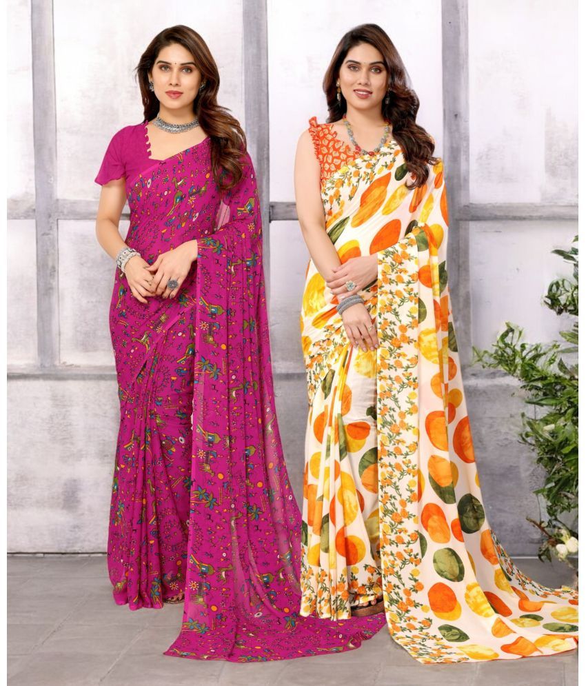     			TTH Georgette Printed Saree With Blouse Piece ( Multicolor , Pack of 2 )