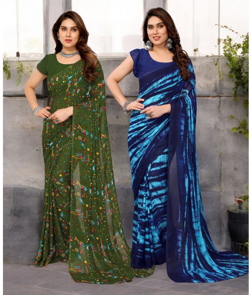     			TTH Georgette Printed Saree With Blouse Piece ( Multicolor , Pack of 2 )