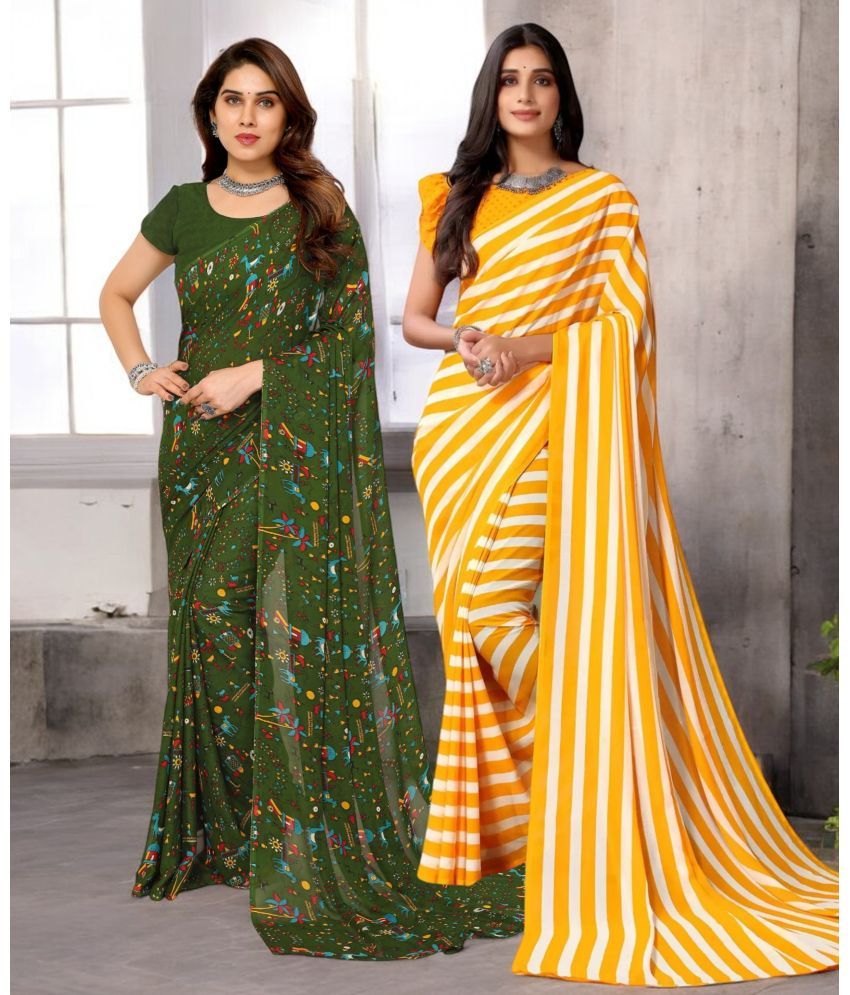     			TTH Georgette Printed Saree With Blouse Piece ( Multicolor , Pack of 2 )