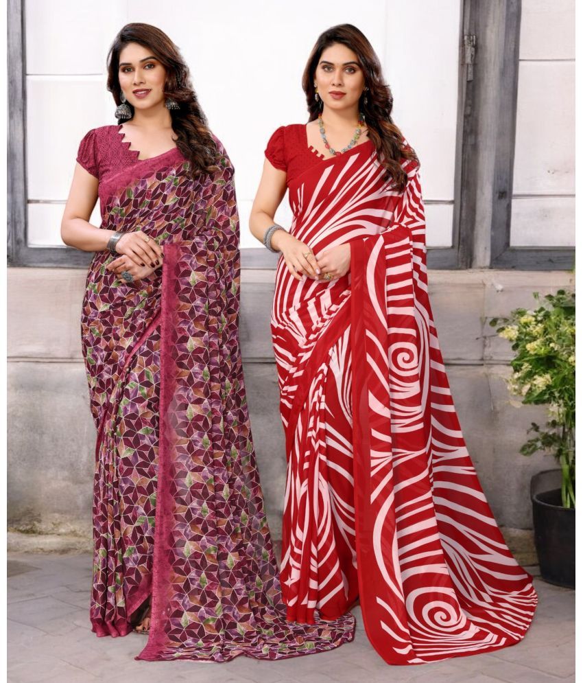     			TTH Georgette Printed Saree With Blouse Piece ( Multicolor , Pack of 2 )