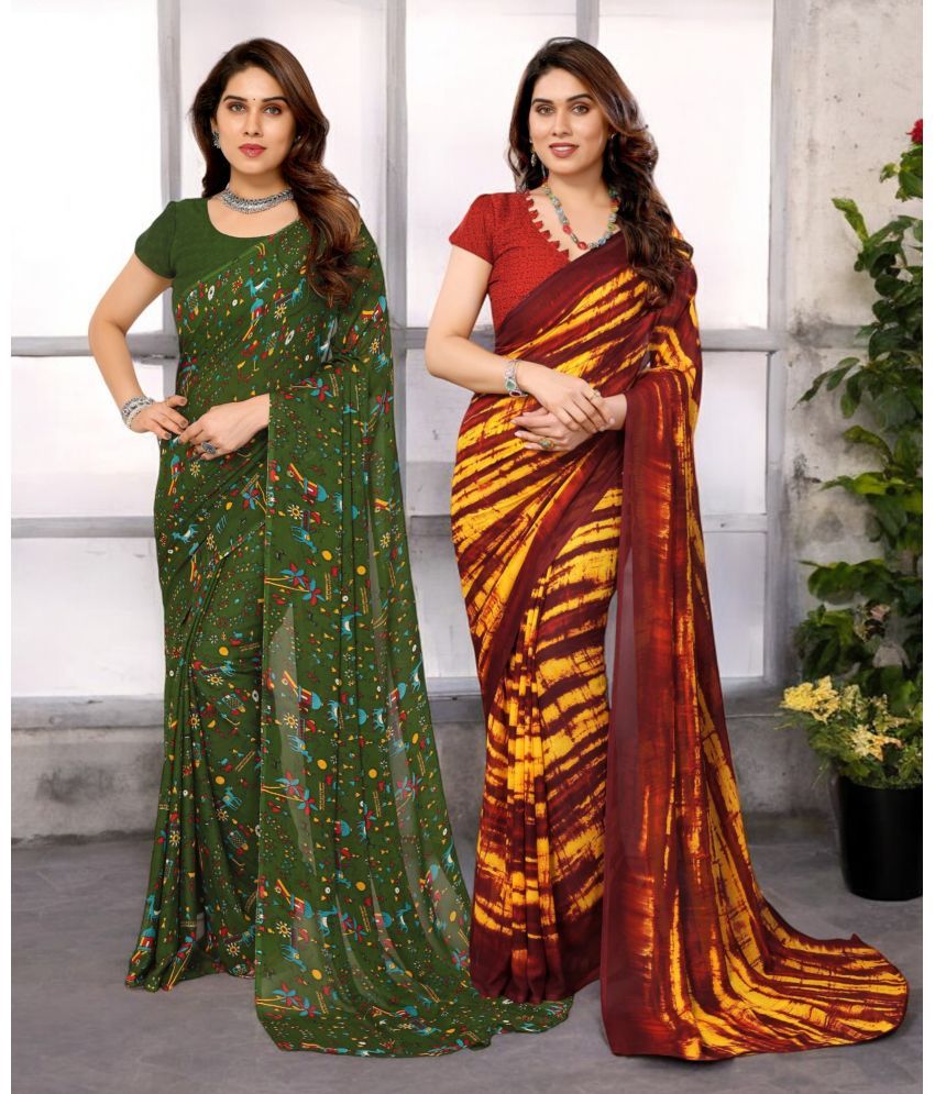     			TTH Georgette Printed Saree With Blouse Piece ( Multicolor , Pack of 2 )