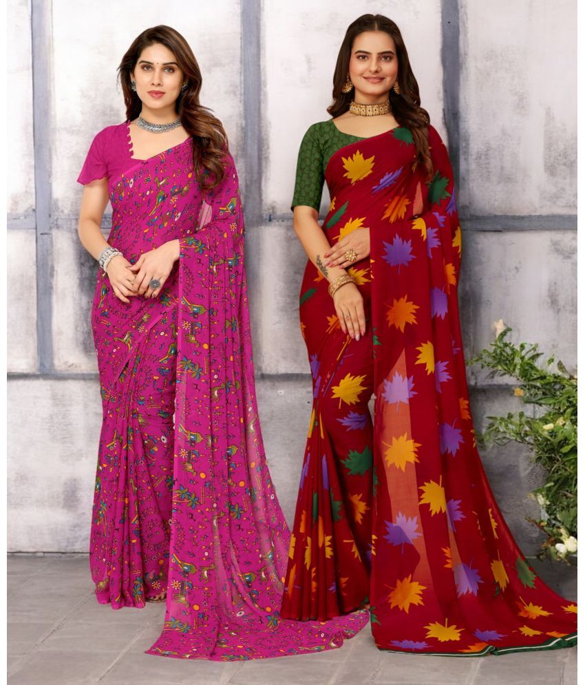     			TTH Georgette Printed Saree With Blouse Piece ( Multicolor , Pack of 2 )