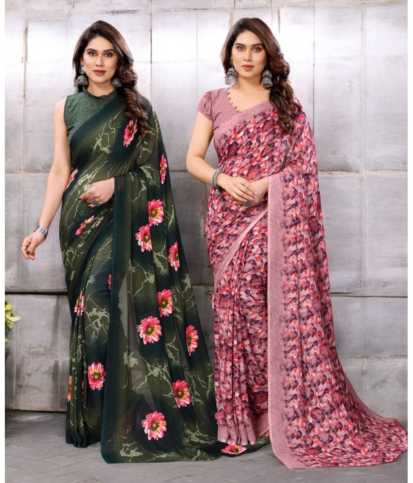     			TTH Georgette Printed Saree With Blouse Piece ( Multicolor , Pack of 2 )