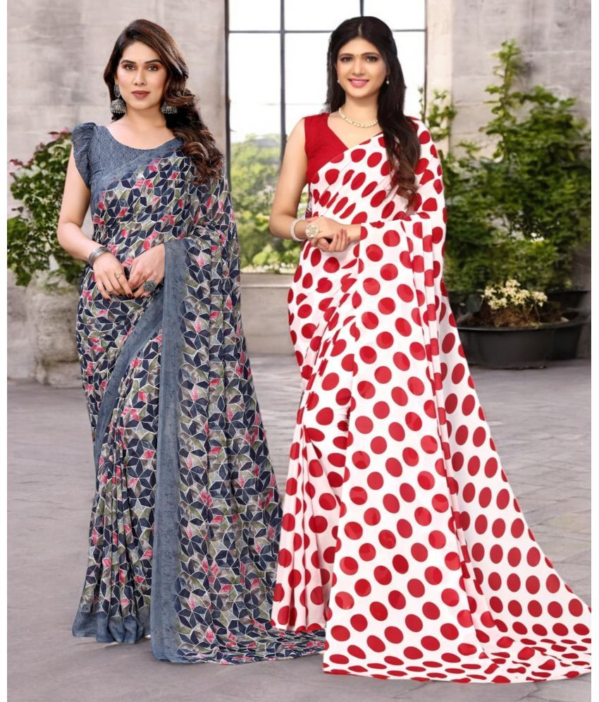     			TTH Georgette Printed Saree With Blouse Piece ( Multicolor , Pack of 2 )