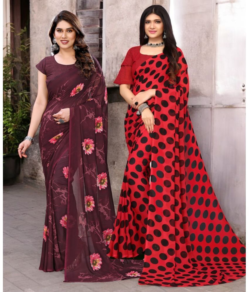     			TTH Georgette Printed Saree With Blouse Piece ( Multicolor , Pack of 2 )