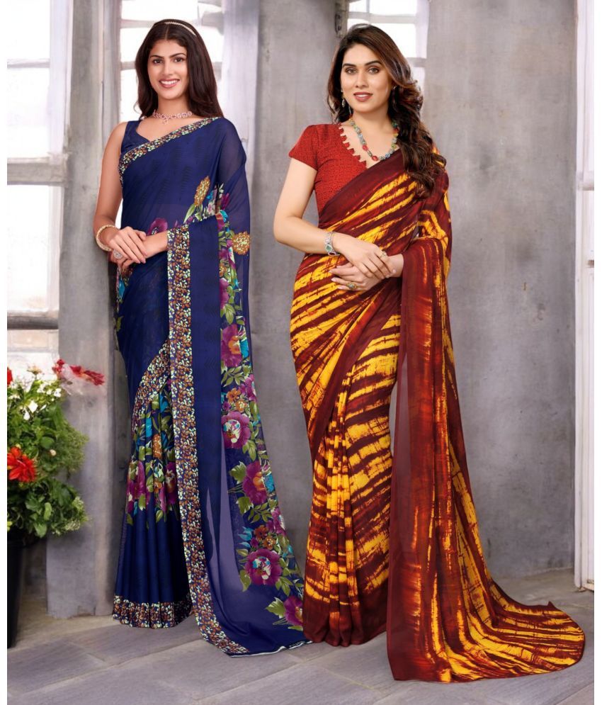     			TTH Georgette Printed Saree With Blouse Piece ( Multicolor , Pack of 2 )