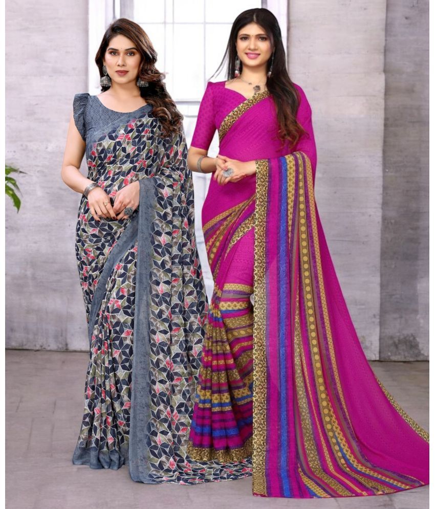     			TTH Georgette Printed Saree With Blouse Piece ( Multicolor , Pack of 2 )