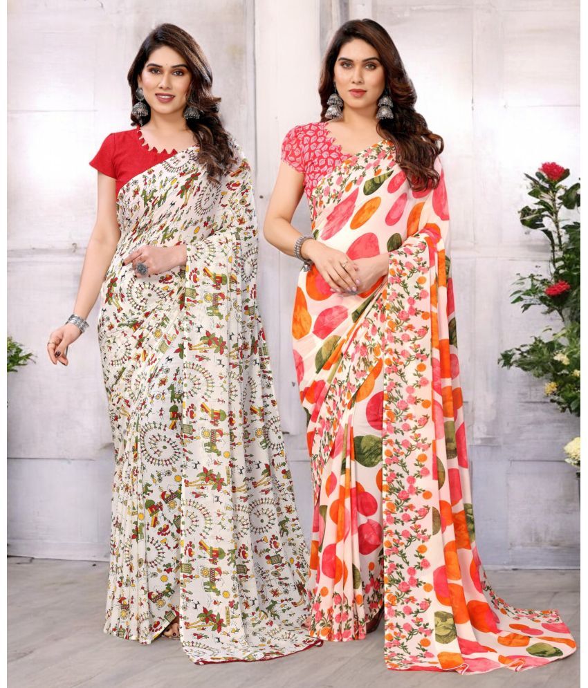     			TTH Georgette Printed Saree With Blouse Piece ( Multicolor , Pack of 2 )