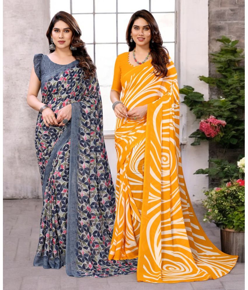     			TTH Georgette Printed Saree With Blouse Piece ( Multicolor , Pack of 2 )