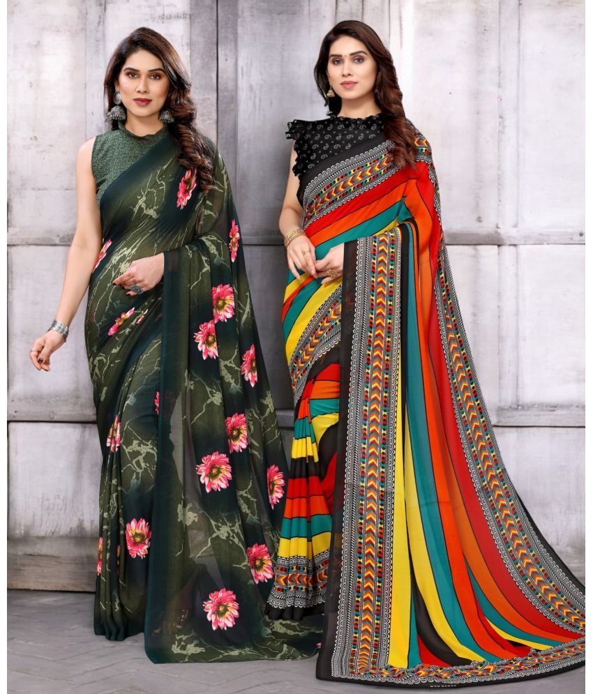     			TTH Georgette Printed Saree With Blouse Piece ( Multicolor , Pack of 2 )