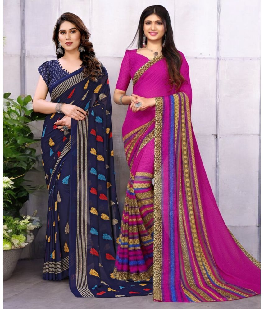     			TTH Georgette Printed Saree With Blouse Piece ( Multicolor , Pack of 2 )