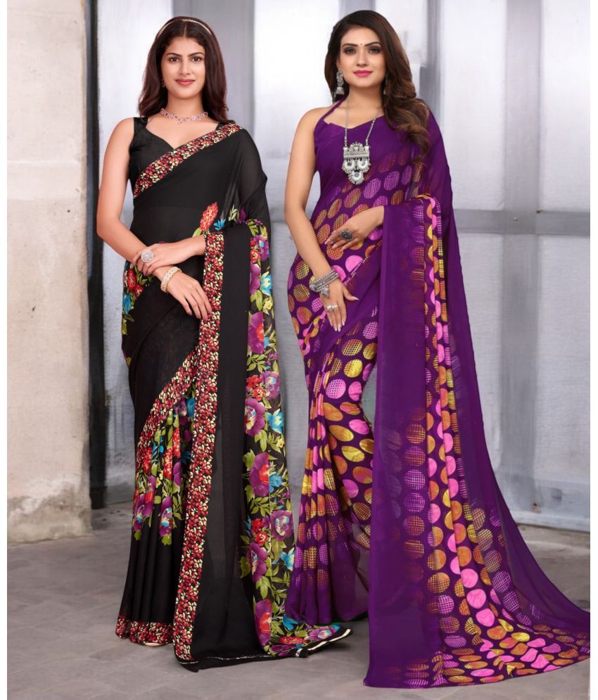     			TTH Georgette Printed Saree With Blouse Piece ( Multicolor , Pack of 2 )