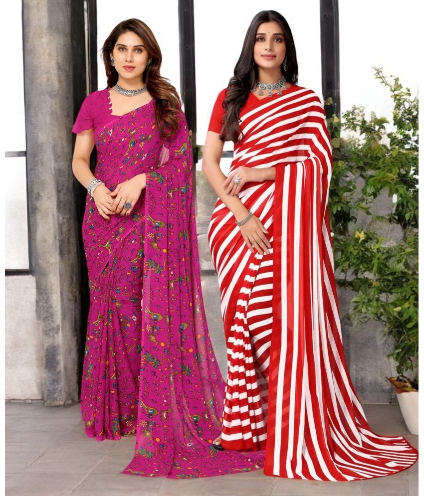     			TTH Georgette Printed Saree With Blouse Piece ( Multicolor , Pack of 2 )