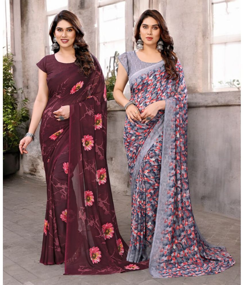     			TTH Georgette Printed Saree With Blouse Piece ( Multicolor , Pack of 2 )