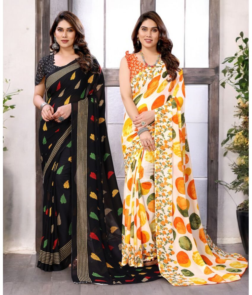     			TTH Georgette Printed Saree With Blouse Piece ( Multicolor , Pack of 2 )