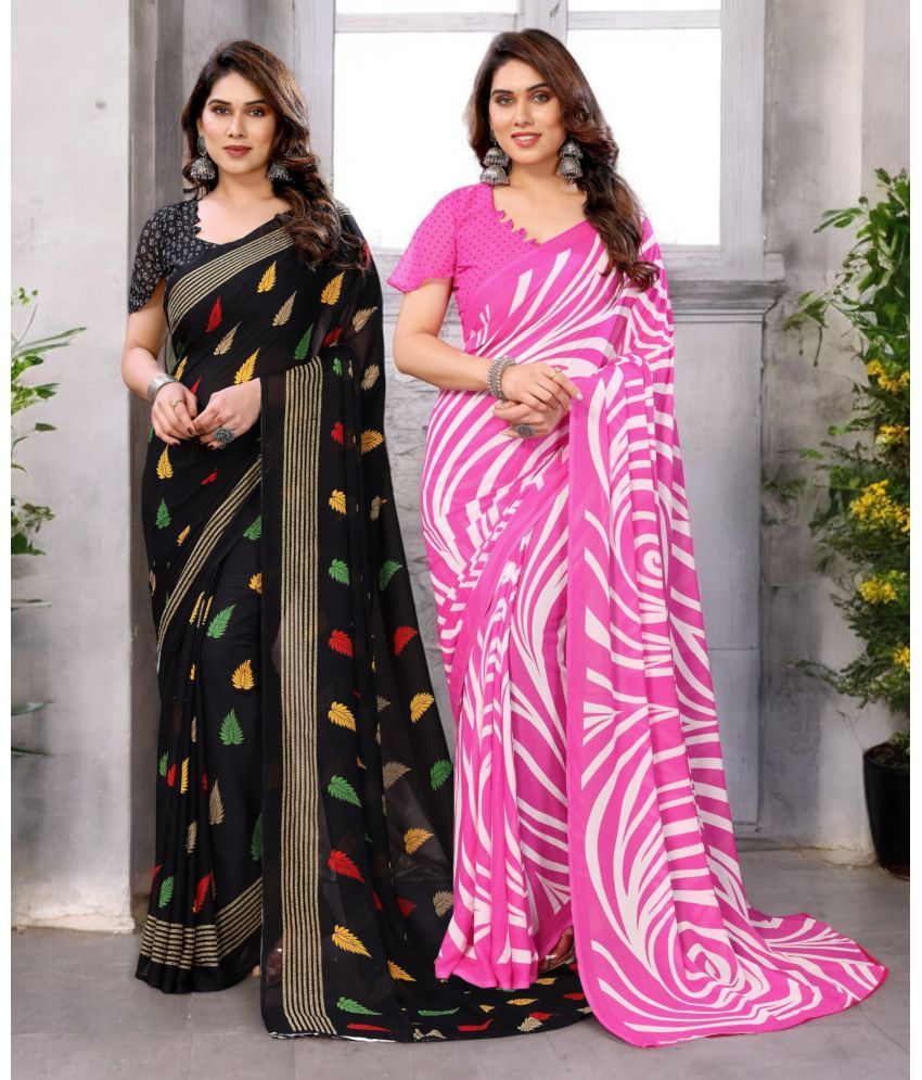     			TTH Georgette Printed Saree With Blouse Piece ( Multicolor , Pack of 2 )