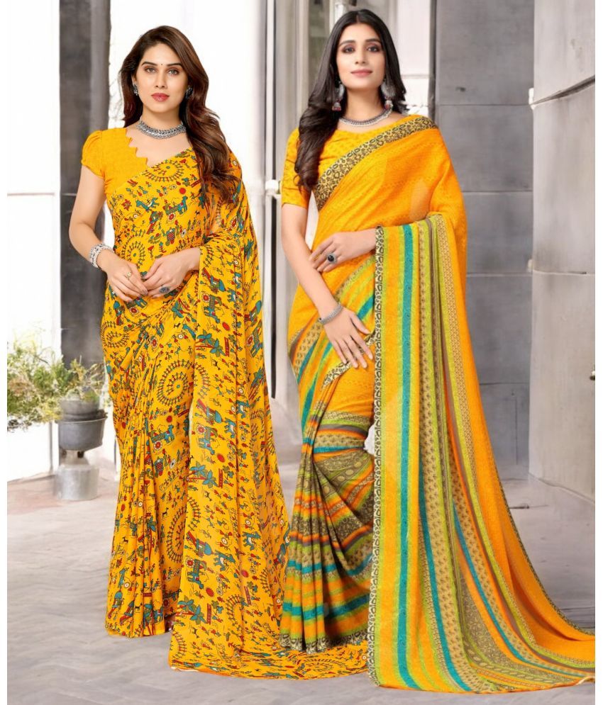     			TTH Georgette Printed Saree With Blouse Piece ( Multicolor , Pack of 2 )