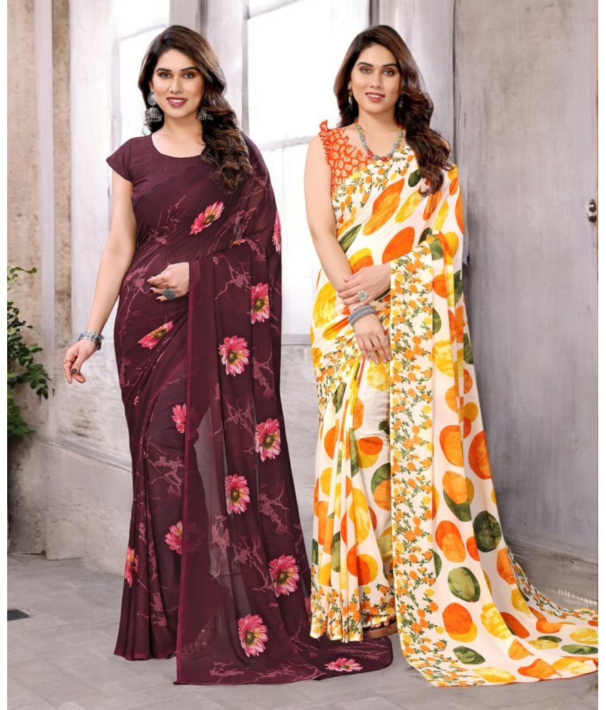     			TTH Georgette Printed Saree With Blouse Piece ( Multicolor , Pack of 2 )