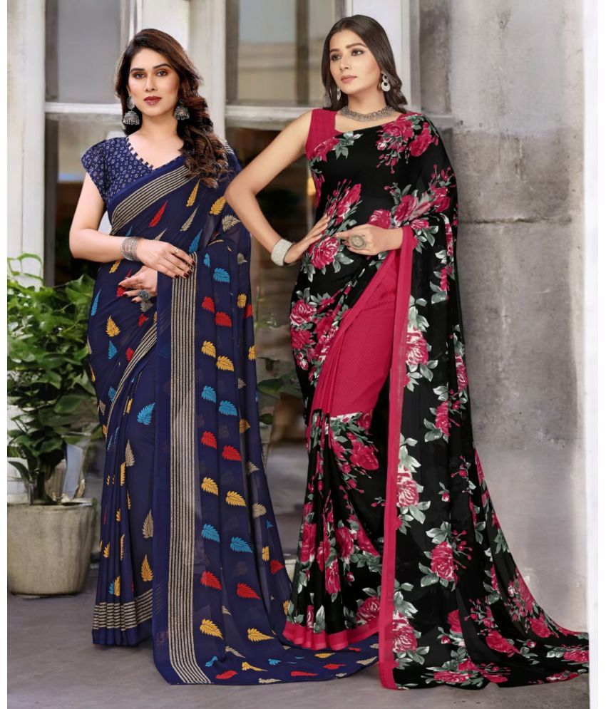     			TTH Georgette Printed Saree With Blouse Piece ( Multicolor , Pack of 2 )