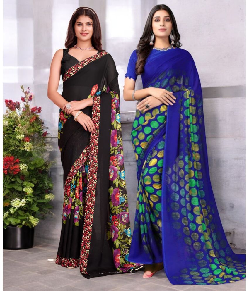     			TTH Georgette Printed Saree With Blouse Piece ( Multicolor , Pack of 2 )